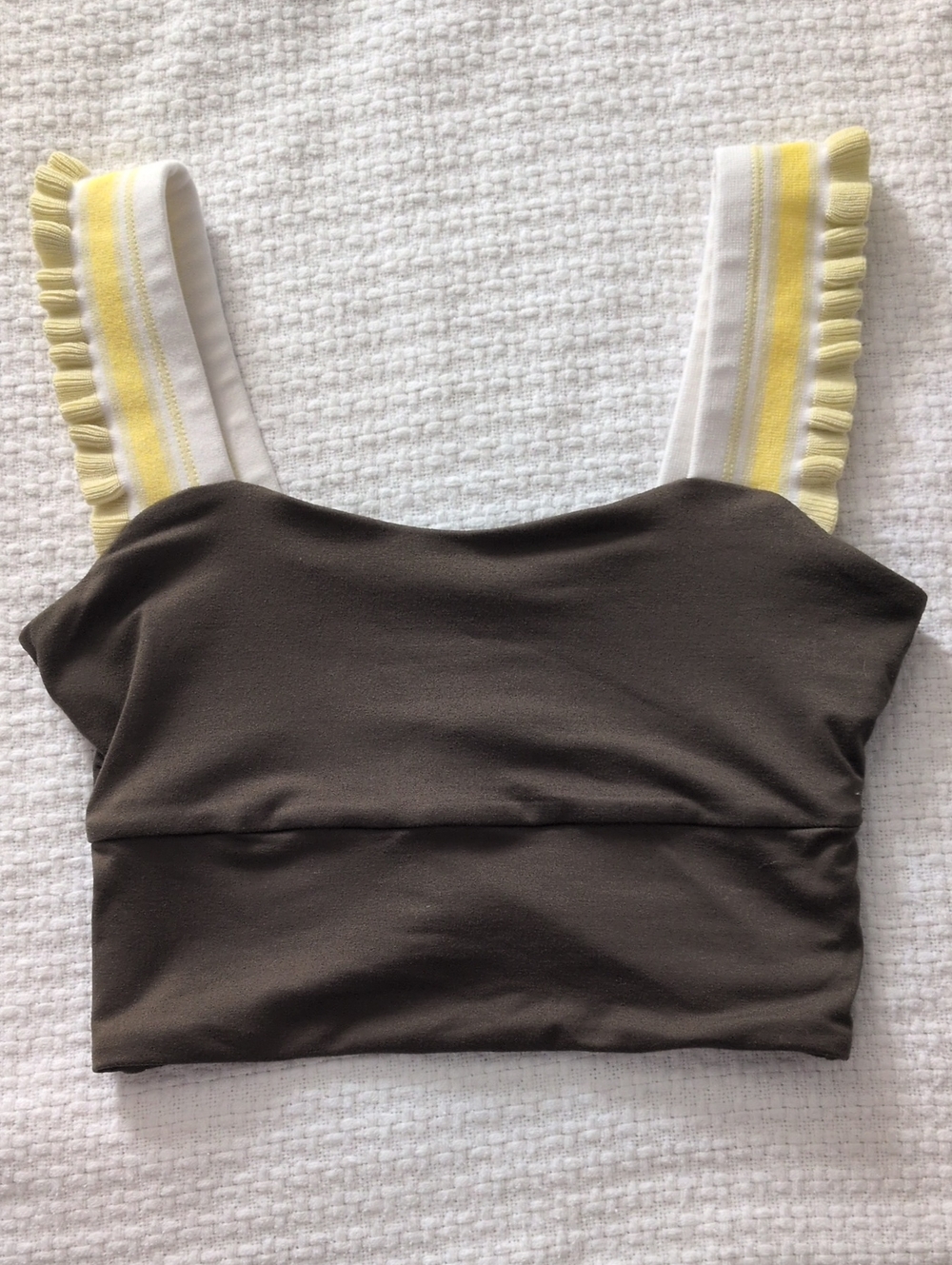 free People Women’s Square Neck Crop Top with Yellow-Trim Straps - Picture 3 of 8